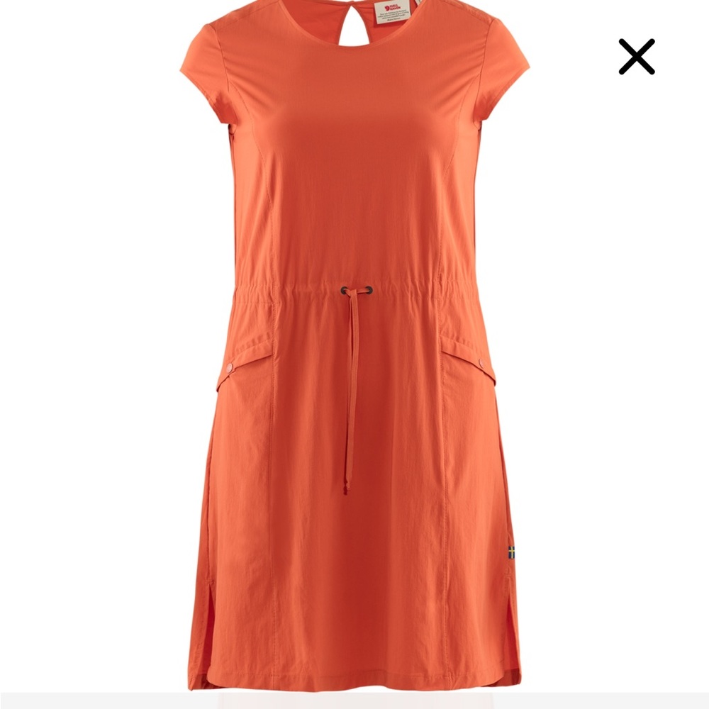 Fjallraven Orange Short Sleeve Drawstring Waist Dress